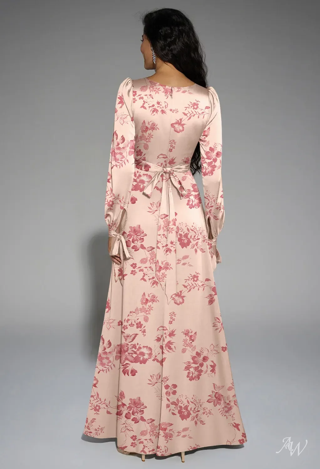 AW Rose Dress, Dark Navy Satin Charmeuse Floor Length Square